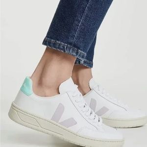 VEJA V-12 Women's Extra White Parme Turquoise Mixed Leather Paros Sneakers